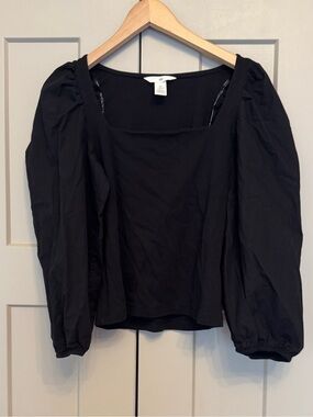 H&M Black Square Neck Puff Sleeve Top Size Large
